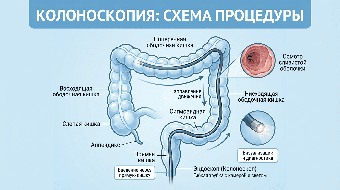 Инфографика как проходит колоноскопия