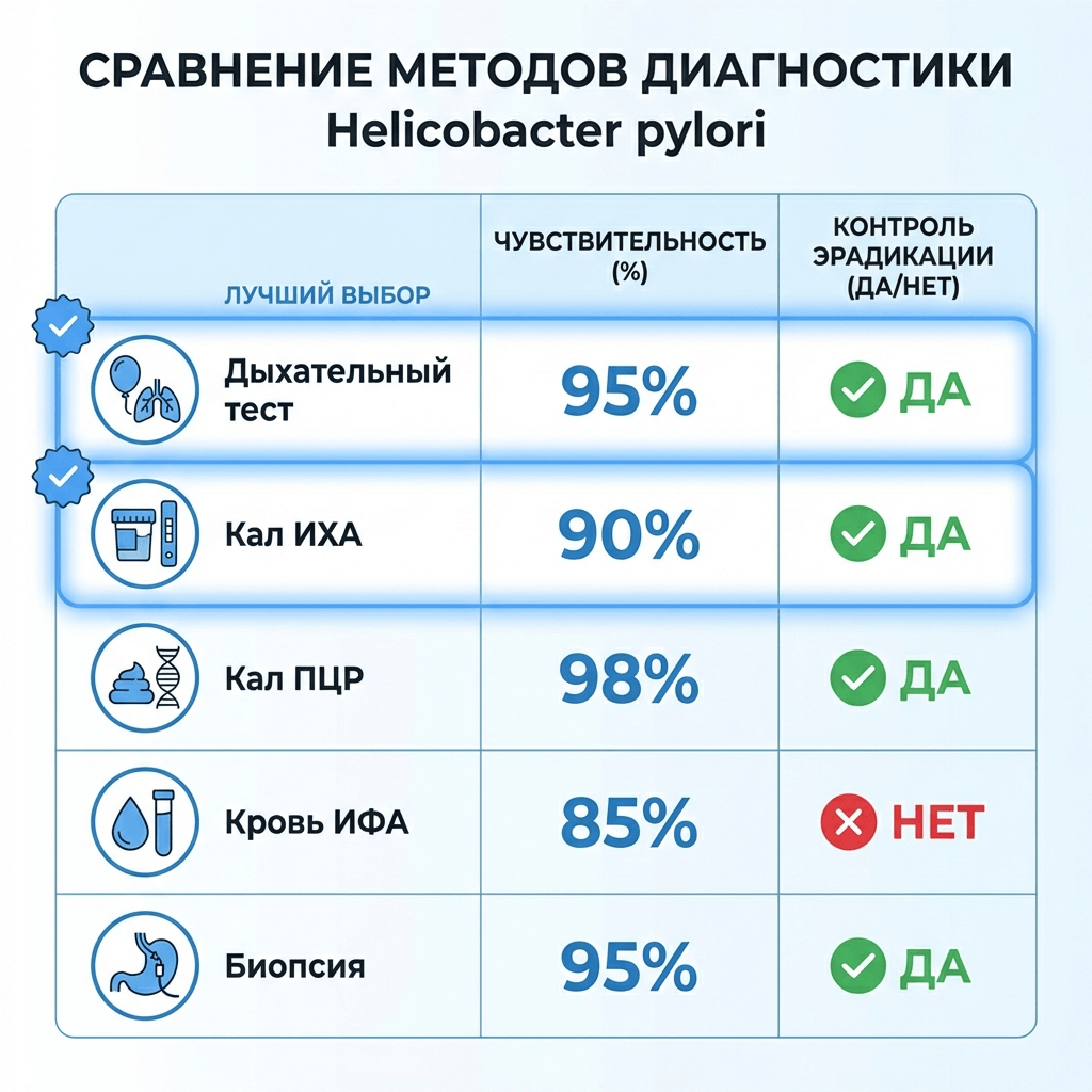 Сравнительная таблица методов анализа на хеликобактер пилори