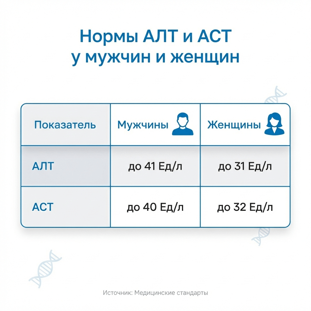 Нормы АЛТ и АСТ у мужчин и женщин — таблица