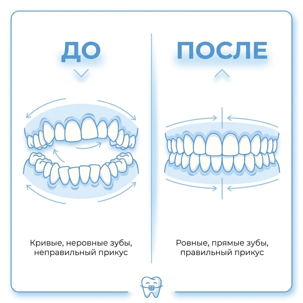 Зубы до и после лечения брекетами