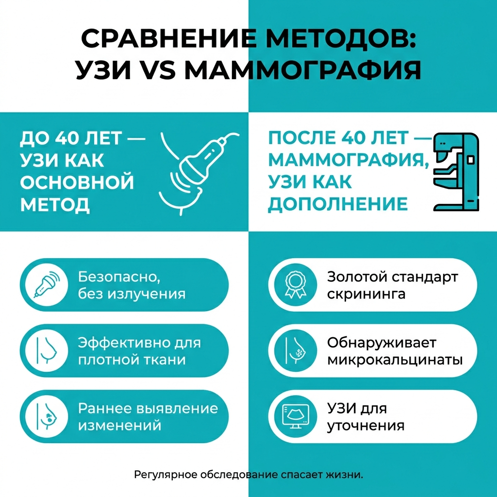 Сравнение УЗИ и маммографии молочных желёз