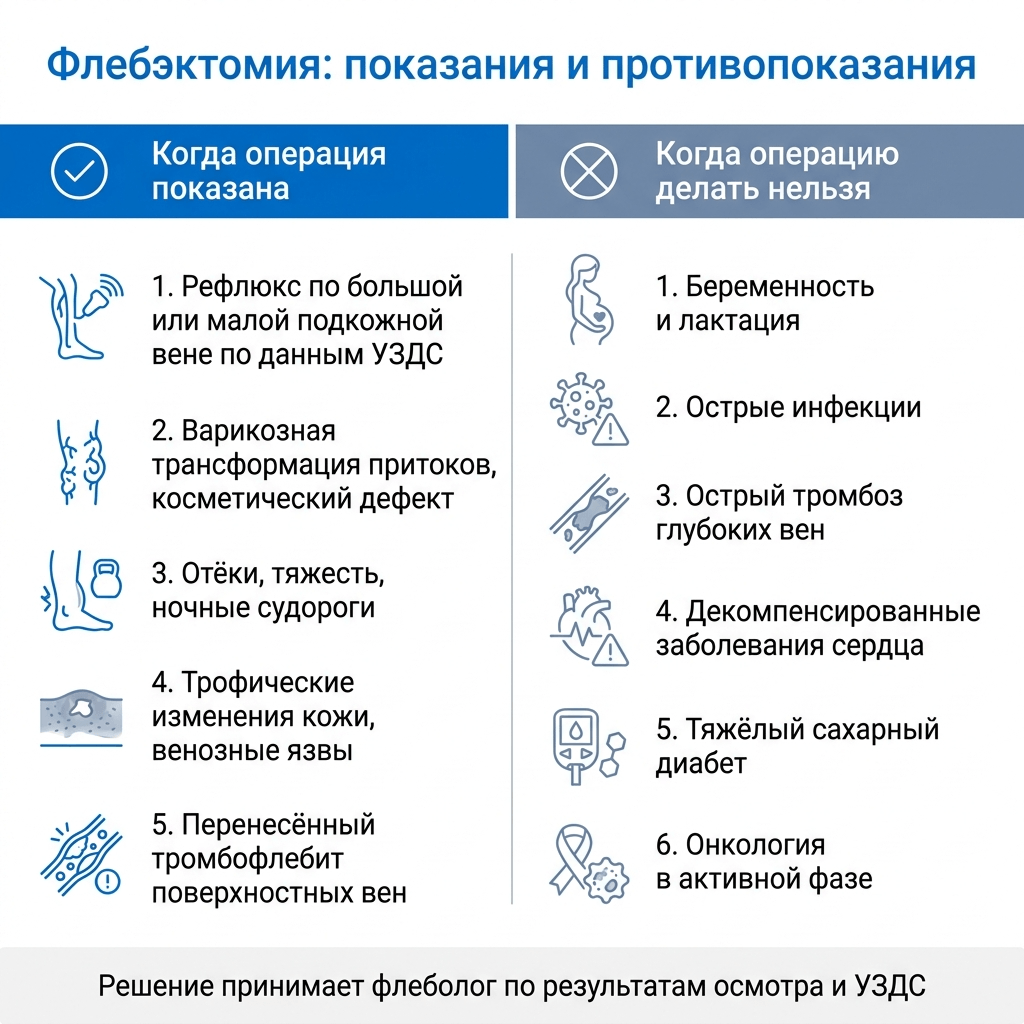 показания и противопоказания к флебэктомии