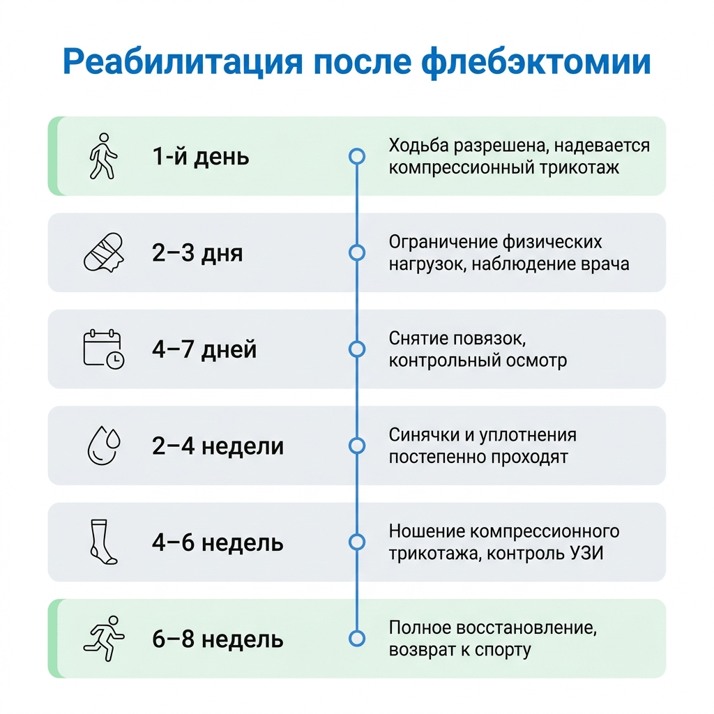 реабилитация после флебэктомии по неделям