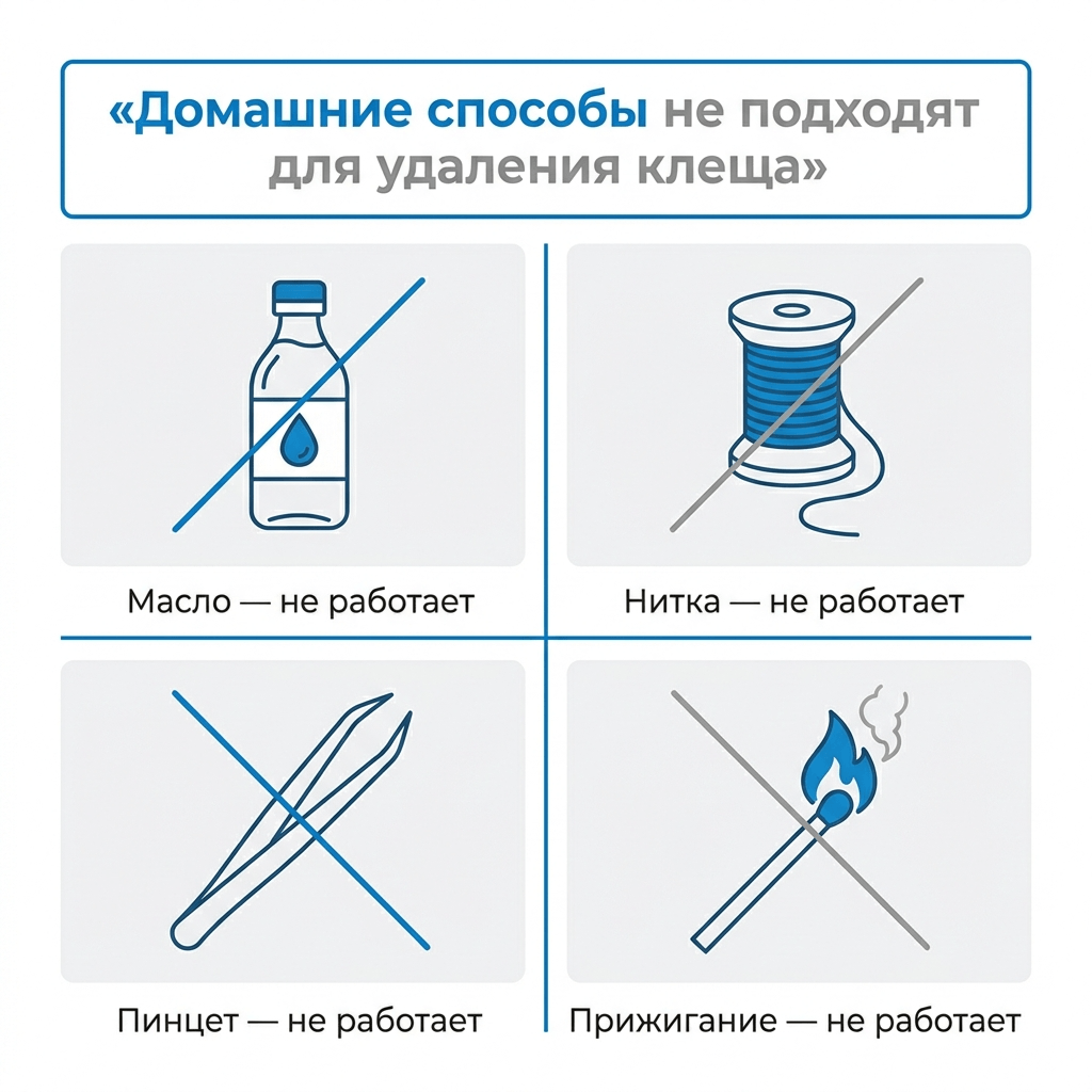 почему народные методы удаления клеща не работают